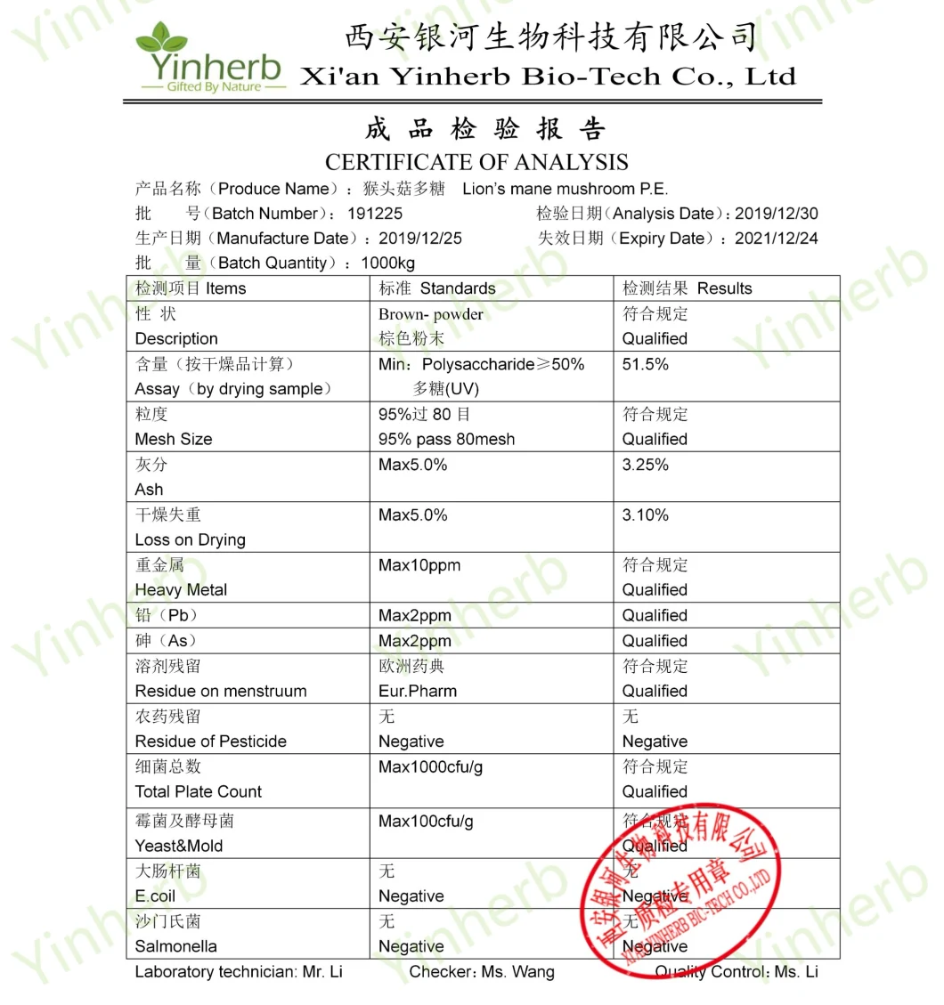 Professional Production and Wholesale Cordyceps Sinensis Extract / Super Lion′ S Mane Mushroom