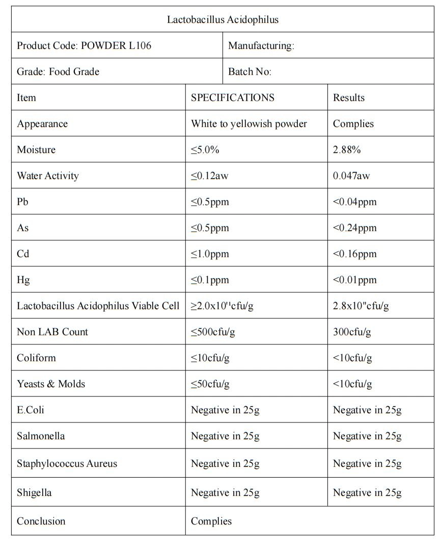 Freeze-Dried Lactobacillus Probiotics Powder 20-800 Billion Cfu/G for Dairty Products